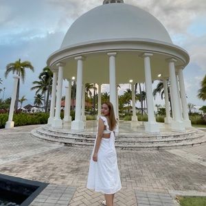 White cotton polka dot cutout tie back dress size M